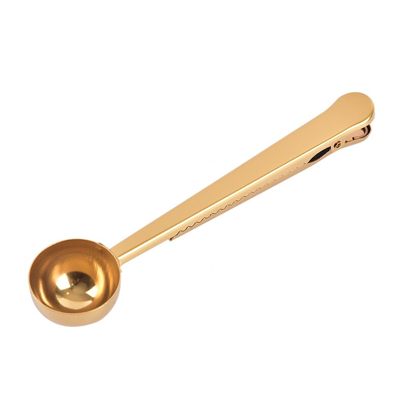Jetting 2- in -1 roestvrijstalen koffielepel afsluitclip koffiemaatlepel keuken gouden toegang ontvanger café decoratie: Goud