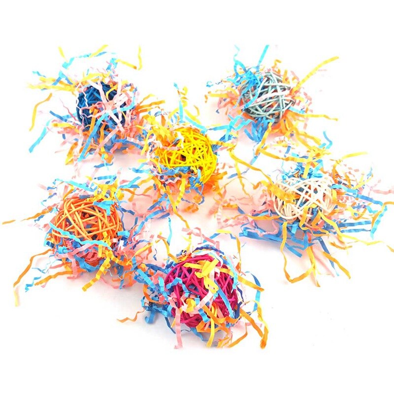 Parrot Bird Rattan Ball Drawing Toy Random Color (ball, Paper) Parrot Toy Ball For Parakeet Cockatiel Chew Fun Cage Pet Bird Toy: Default Title