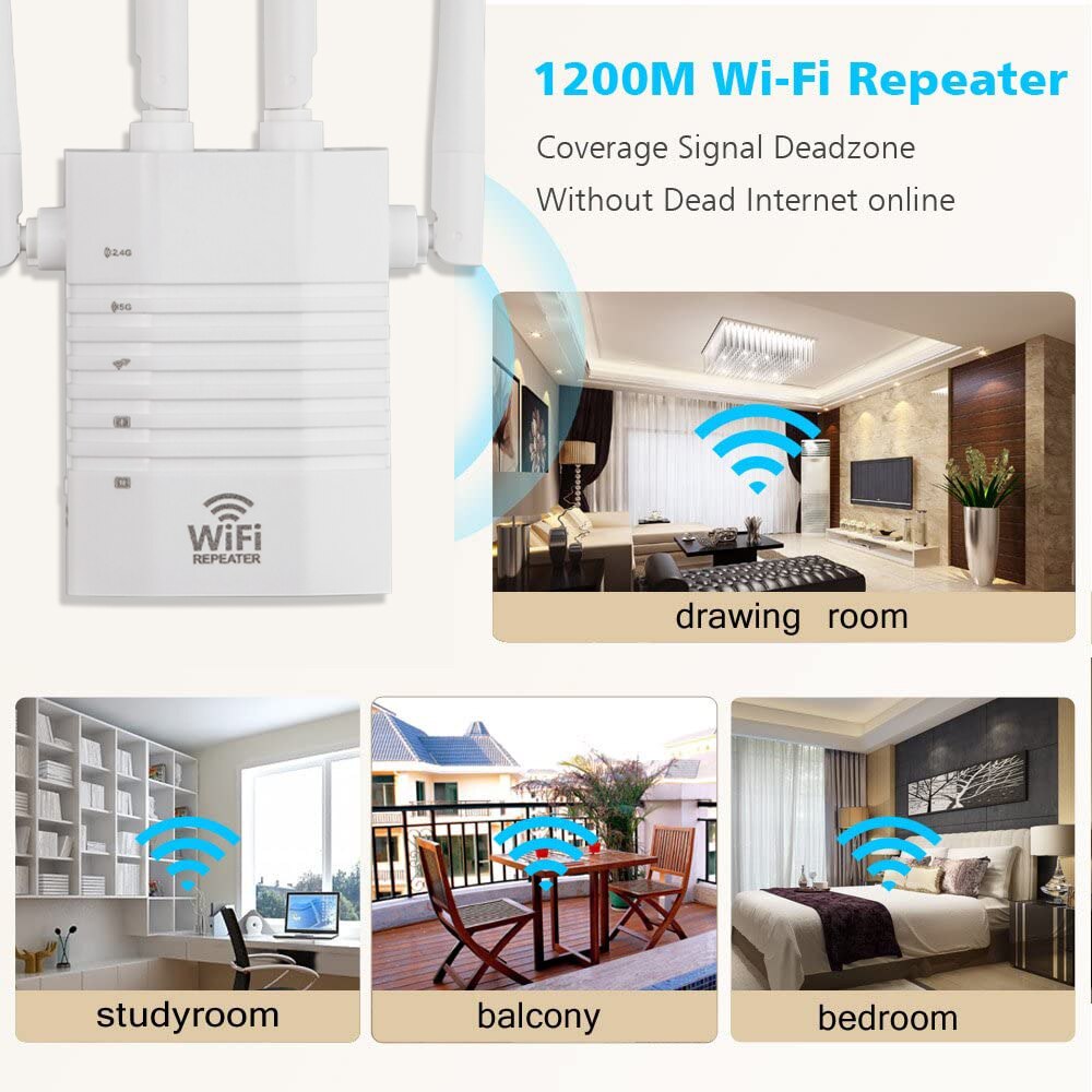 2.4/5G Wireless Wifi Repeater 1200Mbps AP Router Dual-Band Wi-Fi Range Extender Routers Home Network Signal Amplifier 4 Antennas
