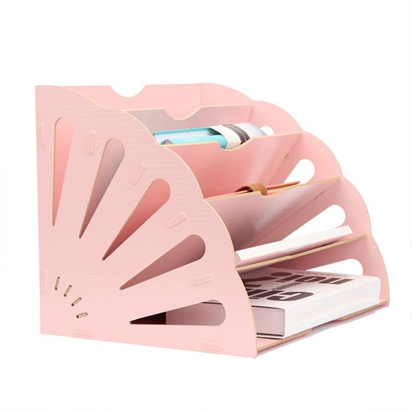 5 Sections Assembly File Sorter Buckle Office Wood File Organizer Document Desktop Folder Fan-Shaped Mail Letter Desk Fil