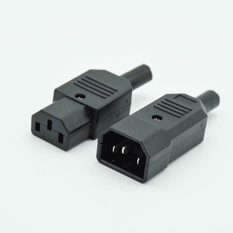 3pins C13 C14 10A 250V IEC Straight Cable Plug Connector Black female male Plug Rewirable Power Connector AC Socket