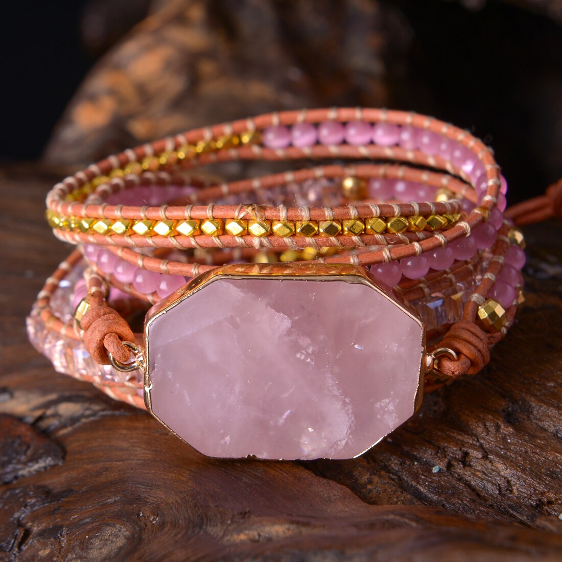 YGLINE Natural Stone Bracelet 5 Wraps Bracelet Handmade Boho Pink Bracelet For Women Bracelet