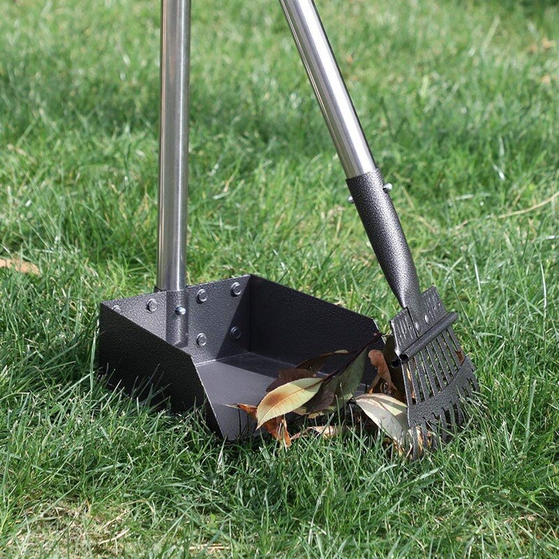 Dog Poop Tray and Rake Set, Pet Waste Removal Scoop with Adjustable Sectional Stainless Handles