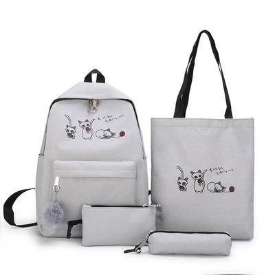 4 stk/sæt skoletaske elev rygsække til piger teenagere kvindelig taske sød tegneserie kat rygsække lærred taske rygsæk: C