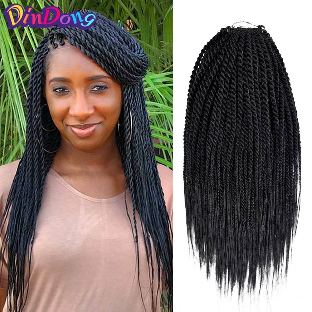 DinDong Senegalese Twist Hair 16'' 18 '' Crochet Braids 4 Pack Synthetic Senegal Braiding Hair 72 roots