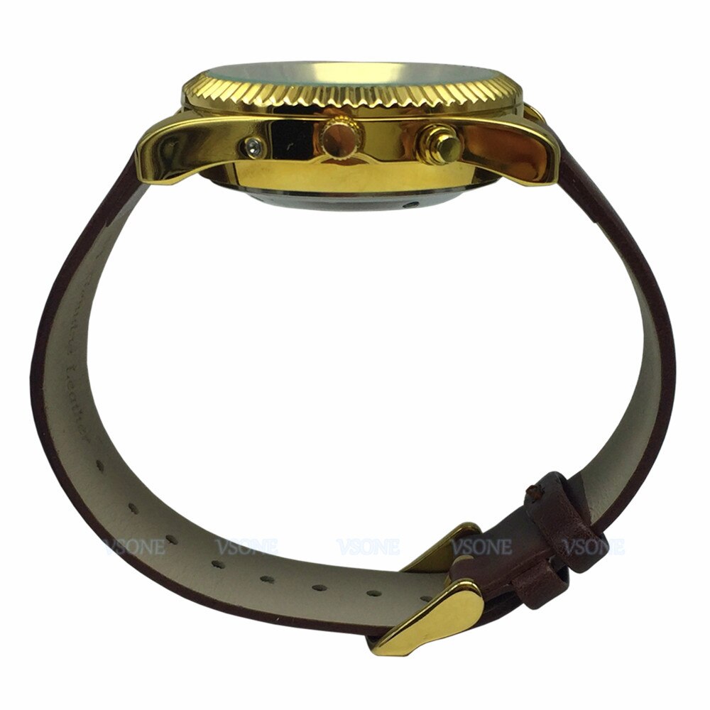 Spanish Talking Watch with Alarm Function, White Dial, Brown Leather Band, Golden Case B4-G206W-TS