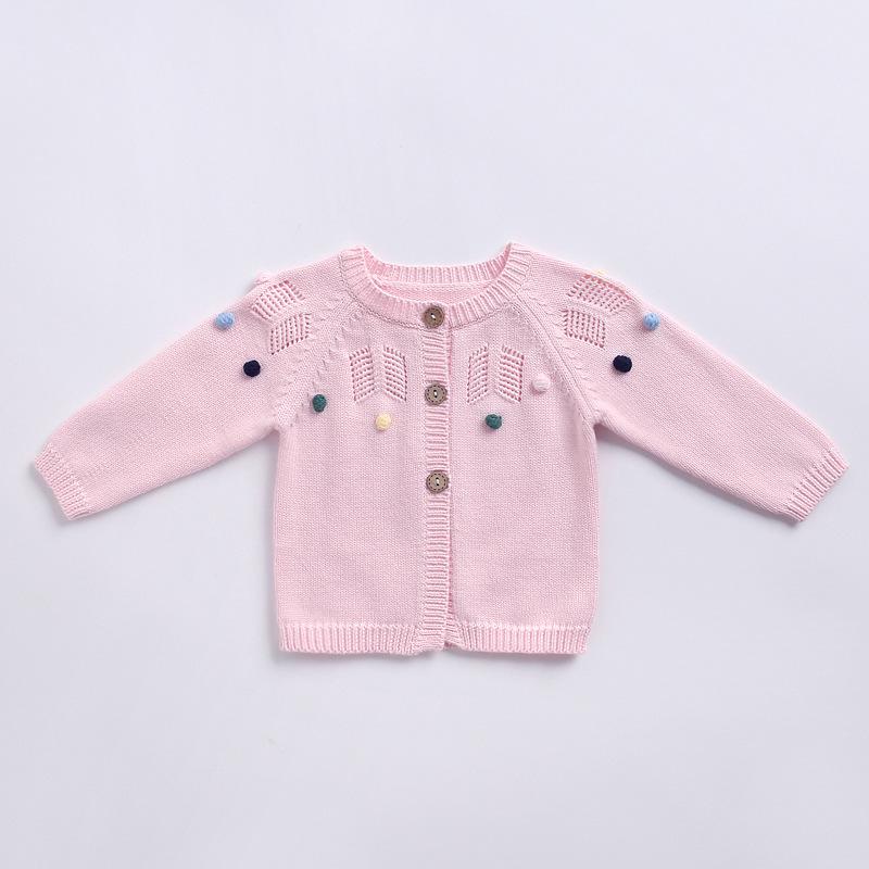 Suéter de punto para recién nacido, traje de otoño, dulce vestido de tarjeta pura, chaqueta de balonmano coloreada, suéteres para niña recién nacida: Rosa / 6 meses