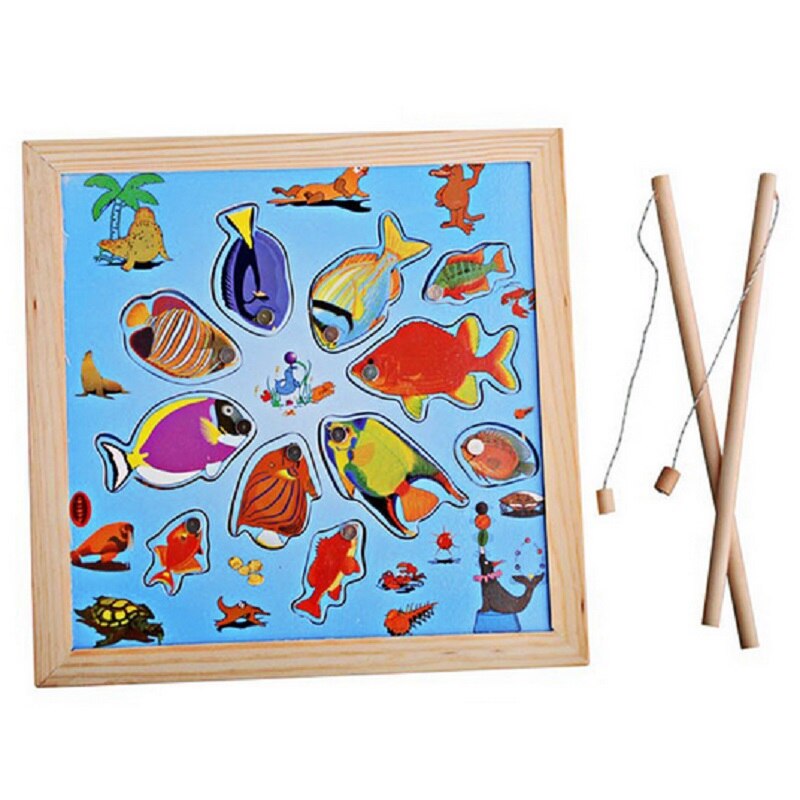 Houten speelgoed voor kinderen, magnetische hengel, model voor badplezier, speelgoedset, cartoon, puzzelspel voor kinderen, visspel, speelgoed voor kinderen