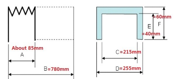 Fleksibel harmonika bælgebetræk til cnc , 255 mm x 60 mm x lmax 780 mm