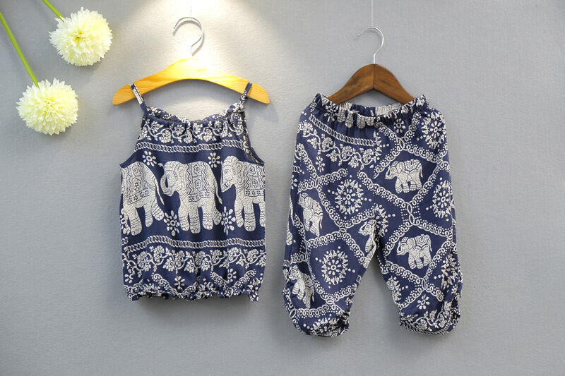 2019 Vestiti del bambino di Estate 2Pcs Set Del Bambino Del Bambino Della Ragazza Elefante Abiti Magliette E Camicette Della Maglia + Pantaloni Larghi Folk-custom vestiti di stile