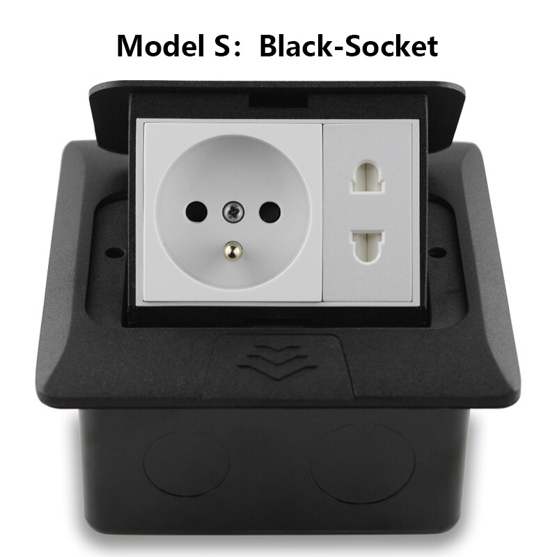 French Standard Socket With USB Charging Port Fast Pop-Up Floor Socket 2 Way Power Outlet Aluminum Alloy Material Office 16A: Black-Socket