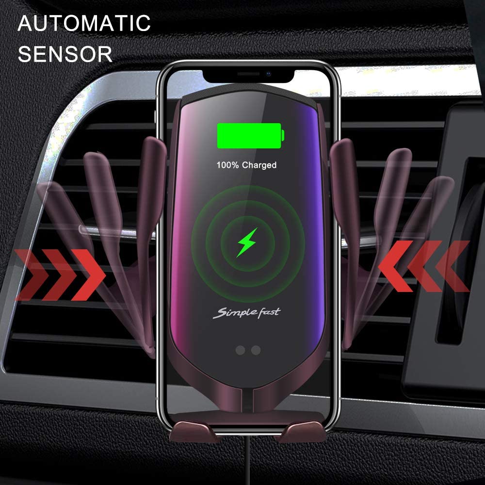 15W Wireless Car Charger Mount - Infrared Induction QI Fast Charging Station for iPhone 12 11 XS X 8
