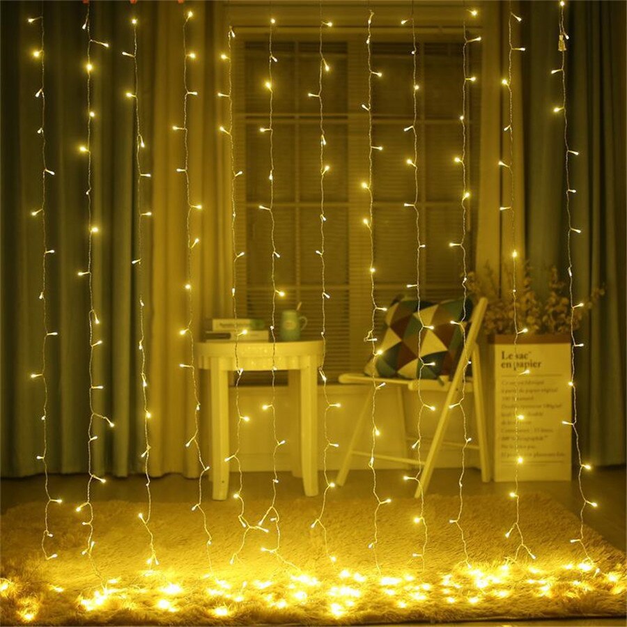 Thrisdar 2 x 3m 3 x 3m utendørs solcelle led istaplys 8 moduser hage terrasse gjerder jule solcellevindu gardin led lysstreng: Varm hvit / 2 x 3m 200 lysdioder