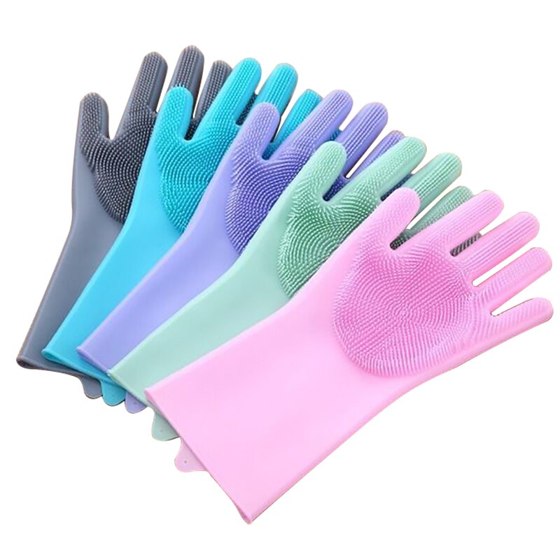 5 color 1/2 pairs Silicone Dishwashing Gloves Magic Multifunction Cleaning Gloves Sponge Rubber Scrub Gloves Kitchen Tool