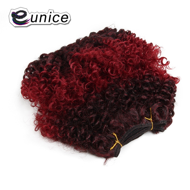 Eunice 8 "Afro Kinky Krullend Machine Dubbele Haar Inslag 2 Packs Synthetisch Haar Weave Naaien in Ombre Hair Extensions gekleurde 1B/BUG