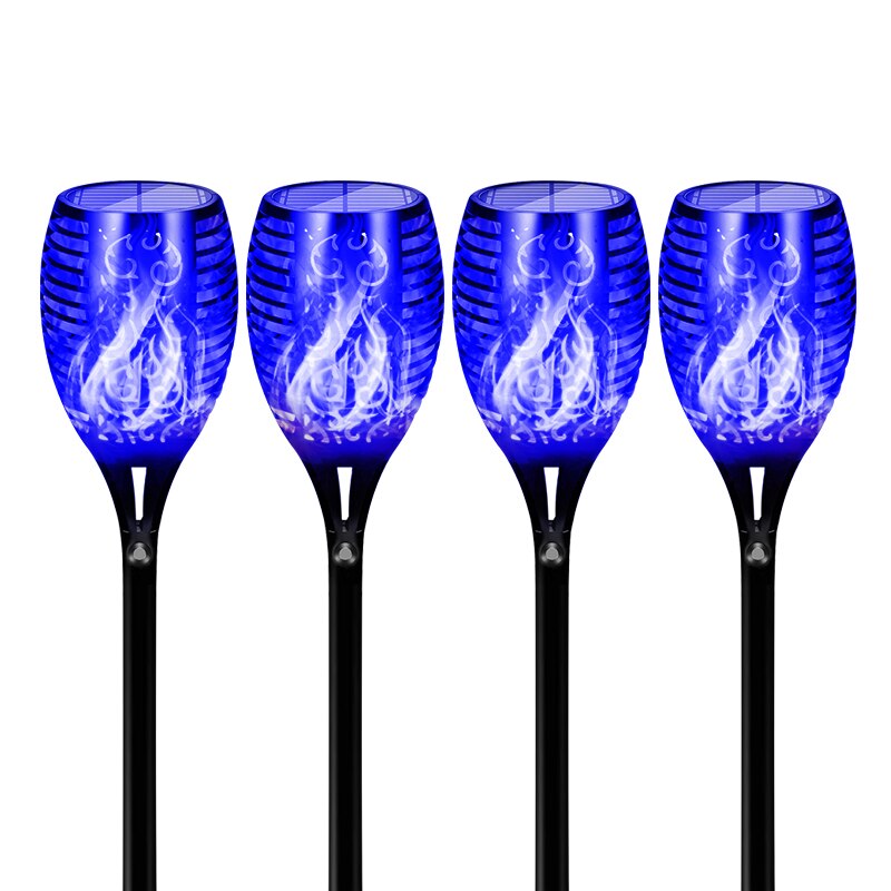 Solar Powered LED Torch Flickering Light 12/33LED Garden Decoration Lawn Lights Waterproof Yellow Blue Purple Lights: Blue-4PACK / 33LEDS