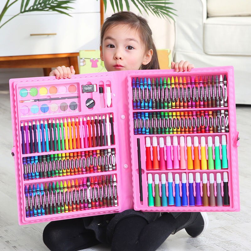 208 PCS Kid Draw Set Colored Pencil Crayon Watercolors Pens Drawing Set Toy Drawing Art Marker Pens School Supplies Kid