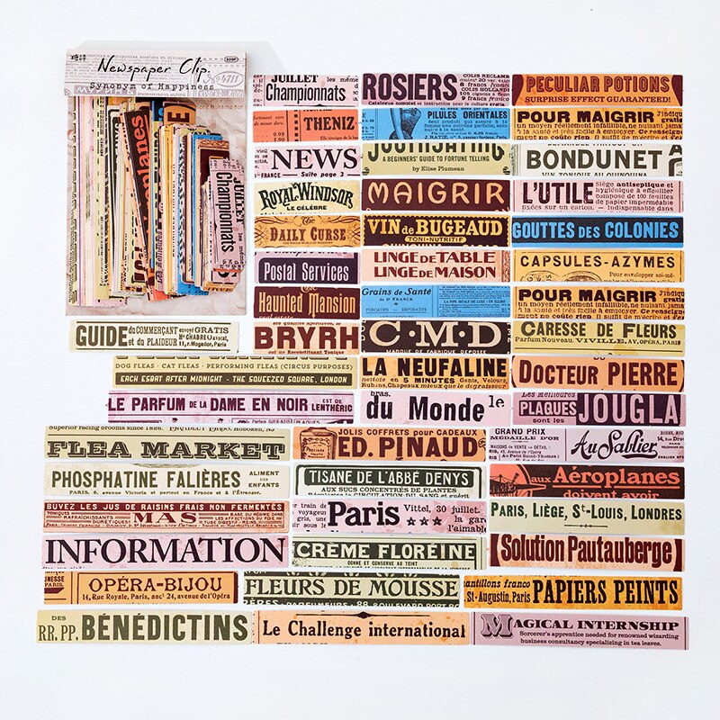 100 stk vintage magasin avis bogstaver dekorative lange klistermærker retro tekstmateriale scrapbog etiket papirvarer kunst planlægger: D