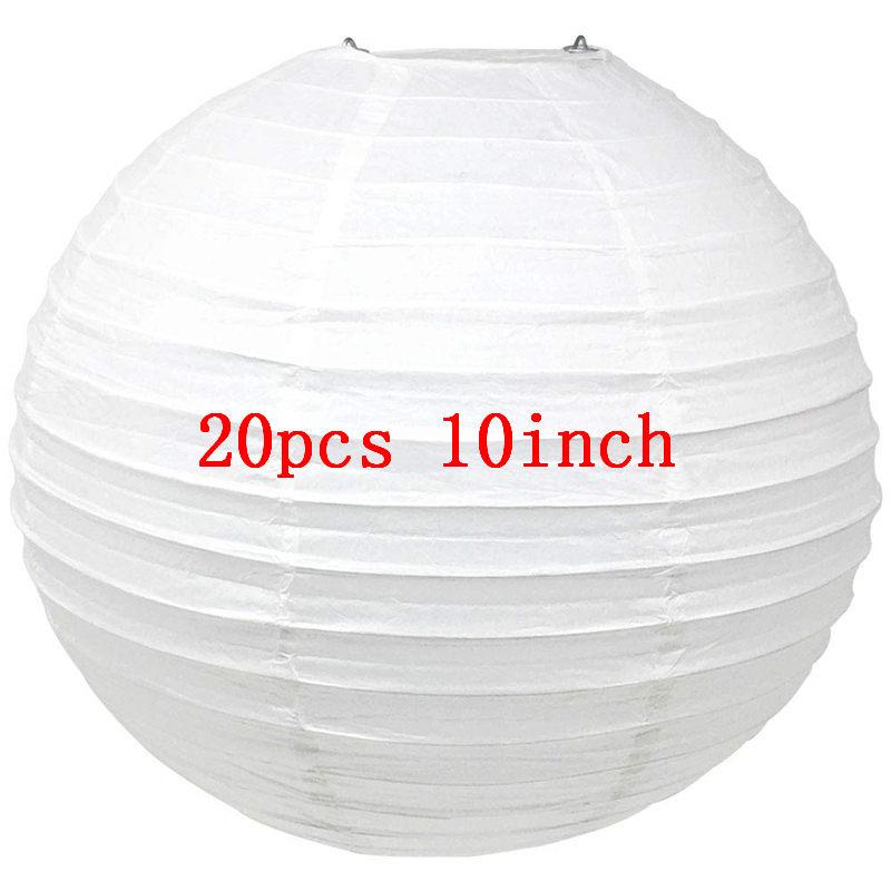 Ipalmay Goud Zwart en Wit Opknoping Ronde Papieren Lantaarns 8-10inch voor Wedding Baby Shower Evenementen Verjaardagsfeestje indoor Outdoor: 20pcs 10inch white