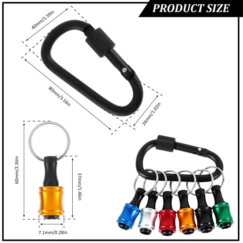 12pc Color Keychain Quick Change Connecting Rod 1/4 Hexagonal Handle Screwdriver Head Quick Release Sleeve Conversion Rod Set