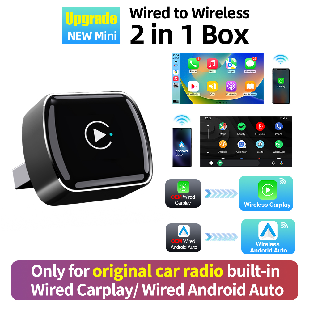 Draadloze CarPlay-adapter voor iPhone, CarPlay Wireless Dongle adapter, Bluetooth CarPlay-adapter converteren in de fabriek bekabelde CarPlay naar Wireless voor Audi, Porsche, Mercedes etc, voor iOS