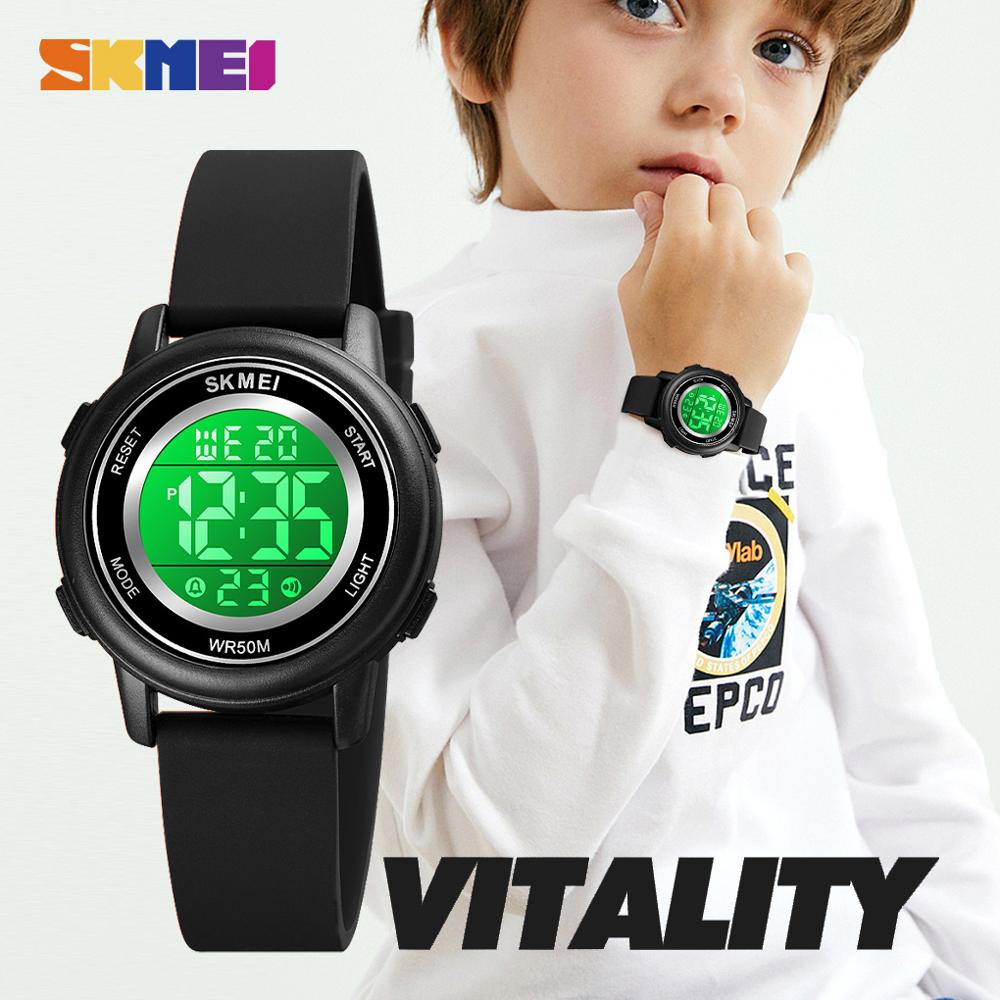 SKMEI LED Licht Digitale Kinder Sport Uhren Stoppuhr Kalender Uhr 5Bar Wasserdichte Kinder Armbanduhr Für Jungen Mädchen