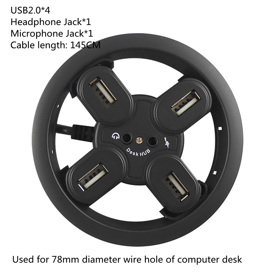 USB HUB USB2.0 Mount In Desk Multi USB 2.0 Ports with Headphone/Mircophone Port Usb Hub: 6in1 USB2.0