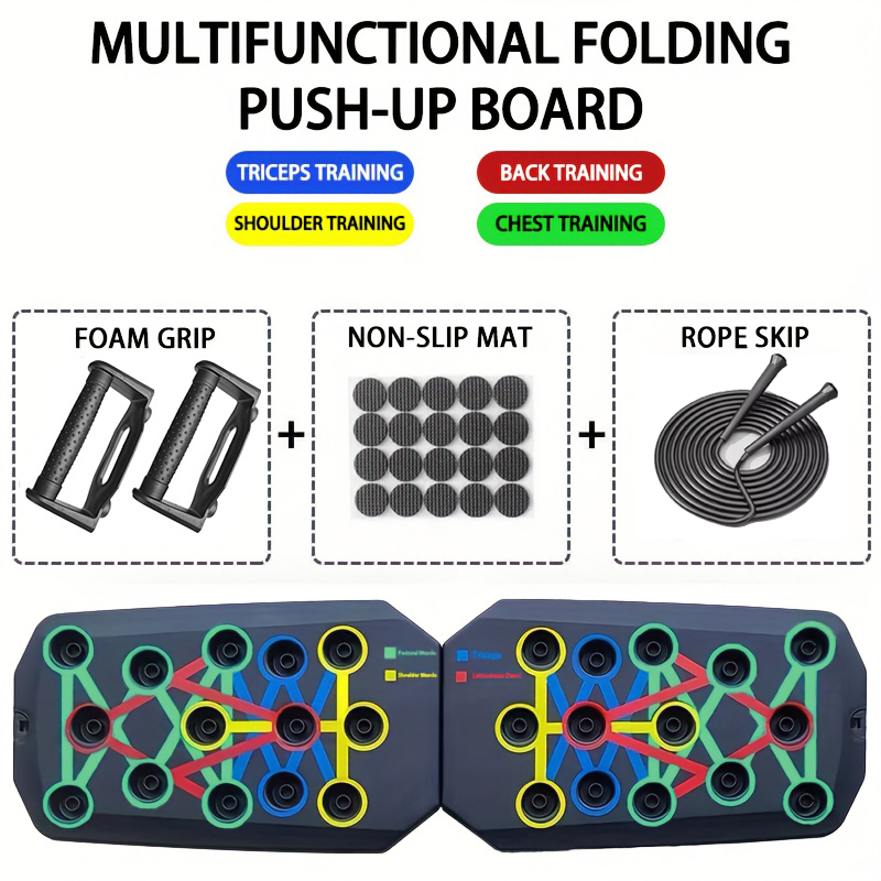 Juego de tabla de flexiones multifuncional portátil con asas, equipo de Fitness plegable para entrenamiento de pecho, Abdomen, brazos y espalda: Beige