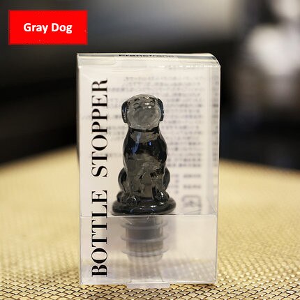 Tapón de botella de vino Animal, tapón de silicona para champán, tapa con sello para perro y gato bonito: 1pc gray dog