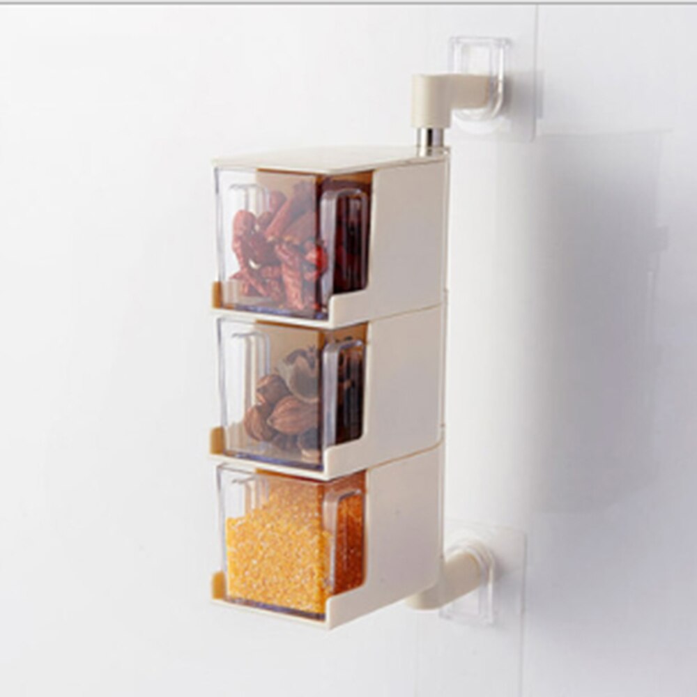 Kitchen Hanging Rotatable Seasoning Box Multi Layer Drawer Type Seasoning Box1: 3 Tiers Gray
