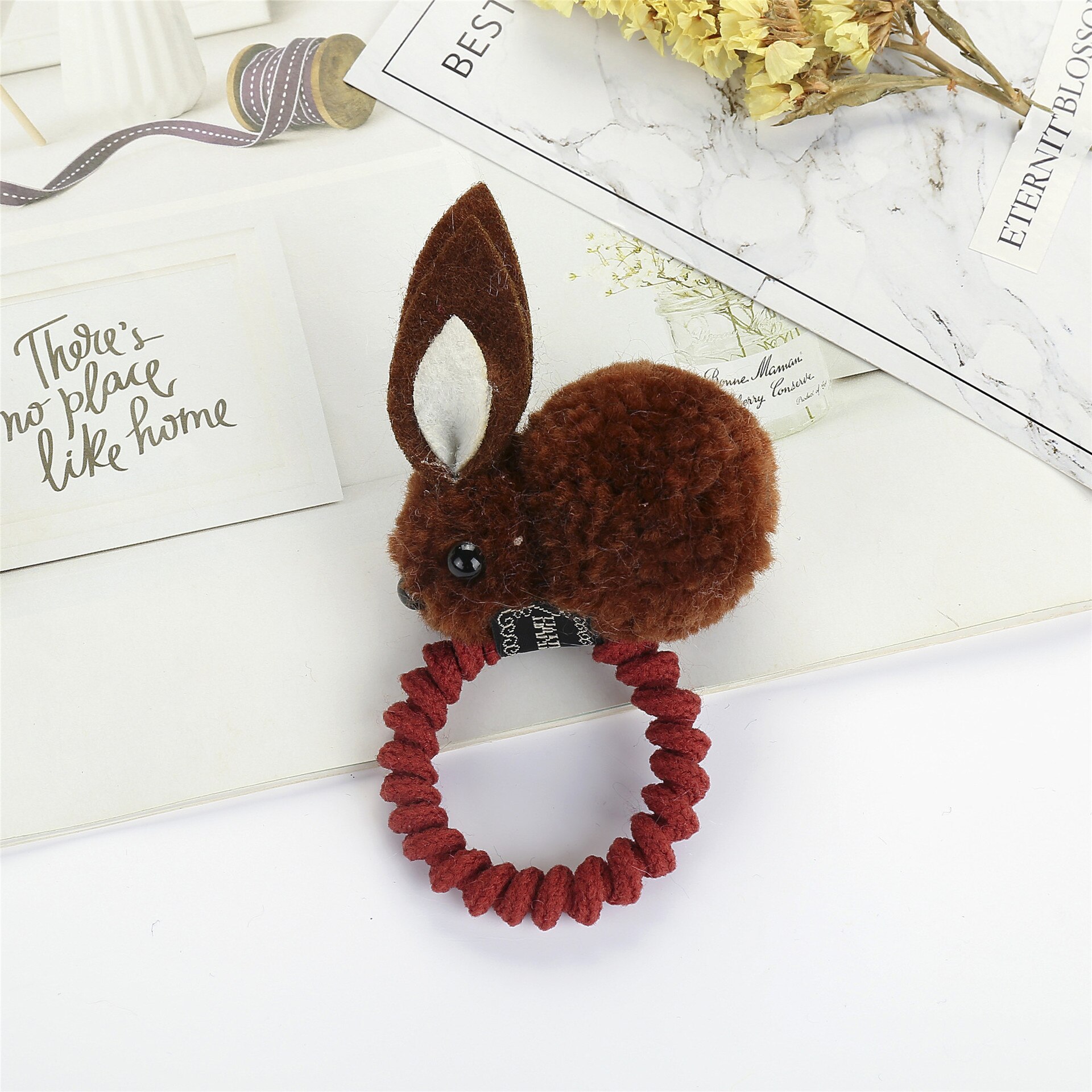 Bracelet caoutchouc lapin pour enfants 5 couleurs | Joli bracelet caoutchouc pour filles, corde pour tête, accessoires pour cheveux, anneau à cheveux, épingle à cheveux, bijoux de coiffure: dark coffee A