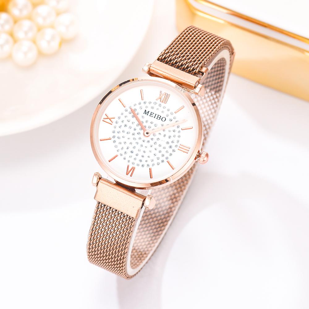 Luxe dameshorloges met strass, roségouden magnetische dameshorloges voor dames, armbandhorloge, damesklok, relogio feminino