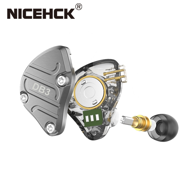 Nicehck fone de ouvido para corrida db3 2dd + 1ba, fone de ouvido híbrido de 3 unidades principais, para monitorar corrida e esporte, fone de ouvido earbud, headset hi-fi iem 2020 dj 2pin nx7 x49