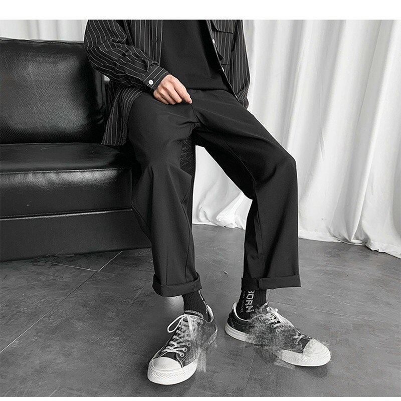 Pantalones coreanos negros para hombre, ropa informal japonesa, de chándal Harajuku, Hip-Hop, de talla grande,