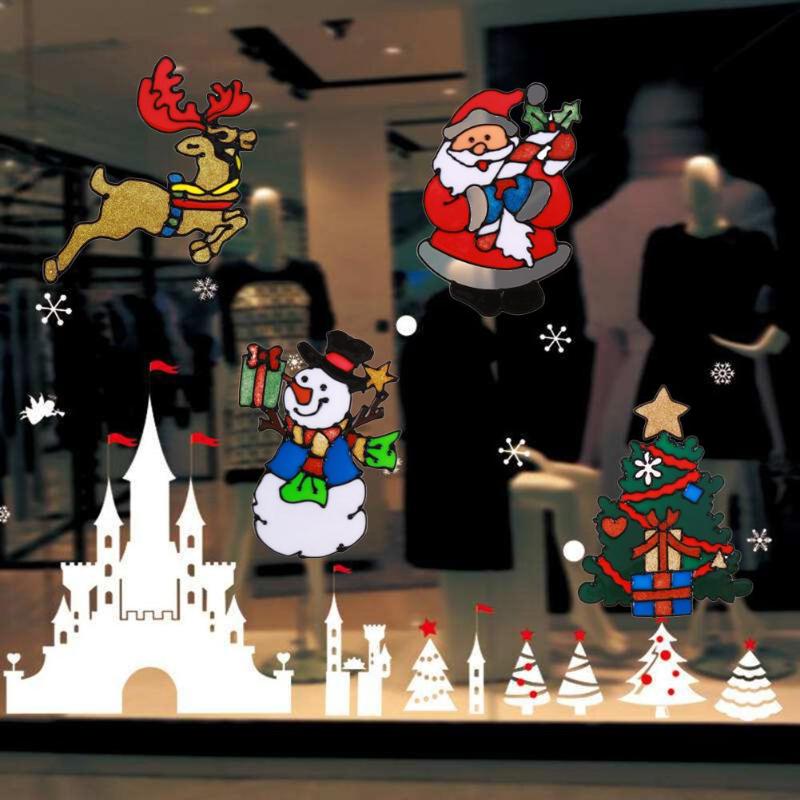 Pegatinas de cristal de silicona de Navidad para Año , pegatina decorativa de Navidad para puerta de cristal y ventana grande, herramienta de decoración de ambiente para Navidad