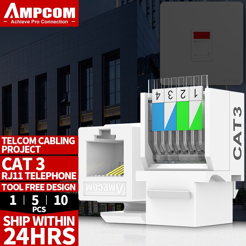 AMPCOM-Módulo de teléfono sin herramientas, adaptador chapado en oro, conector Keystone C26, RJ11 CAT3