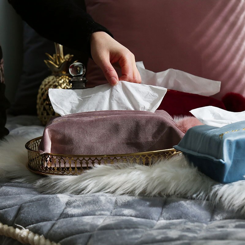 INS Embroidery Velvet Tissue Box Cloth Tissue Cover Home Car Portable Storage Boxs Kitchen Desktop Decoration Organization