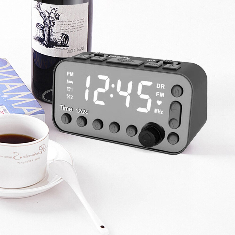 Digital Alarm Clock DAB FM Alarm Clock Radio, Dual USB Charging Port LCD Display Backlight Adjustable Alarm Volume Alarm Clock