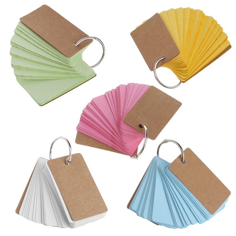 1 Piece Binder Ring Easy Flip Flash Cards Study Cards, 50 Unruled Blank White Pages