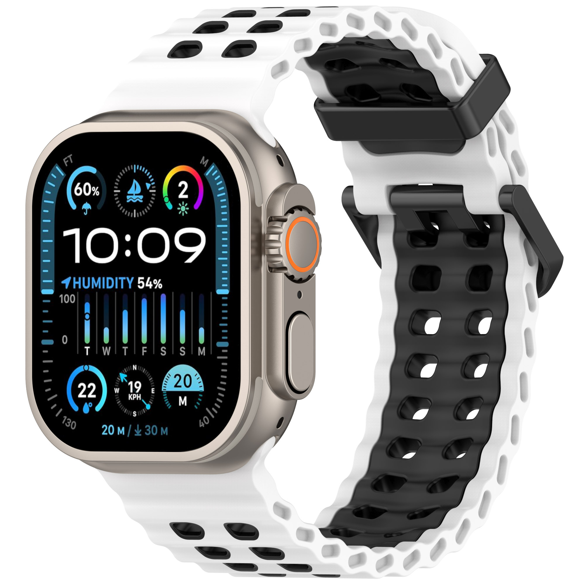 Pulseira esportiva de silicone oceano para apple watch ultra 2 49mm série 10 9 8 7 6 5 4 3 se 46mm 45mm 44mm 42mm pulseira de dois tons: Azul Luz Azul