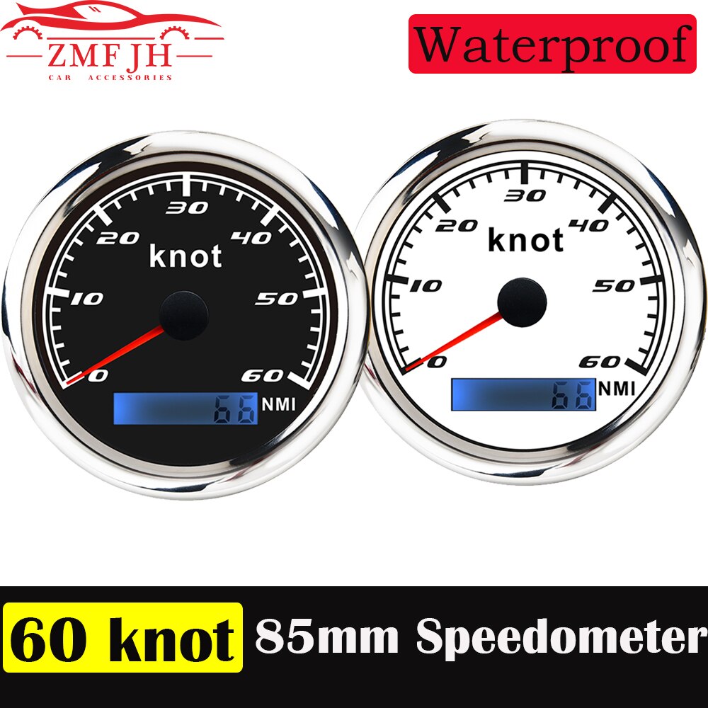 Compteur de vitesse pour voiture, 12V/24V, 60 nœuds, pour bateau, Yacht, Marine, 85mm, en acier inoxydable, avec rétro-éclairage rouge