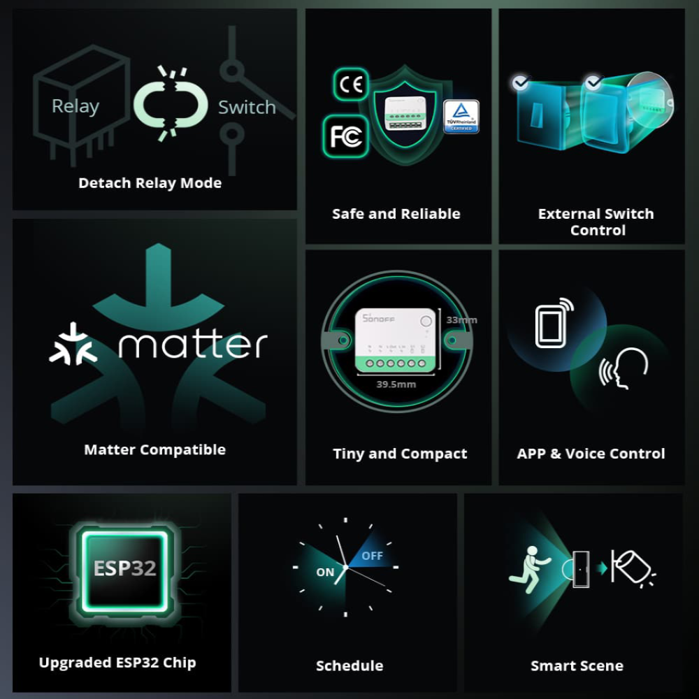 Sonoff Mini R4 Matter WiFi Smart Home Light Switch Sonoff Mini R4 Extreme Matter Relay Praca z Alexa Google Home Homekit