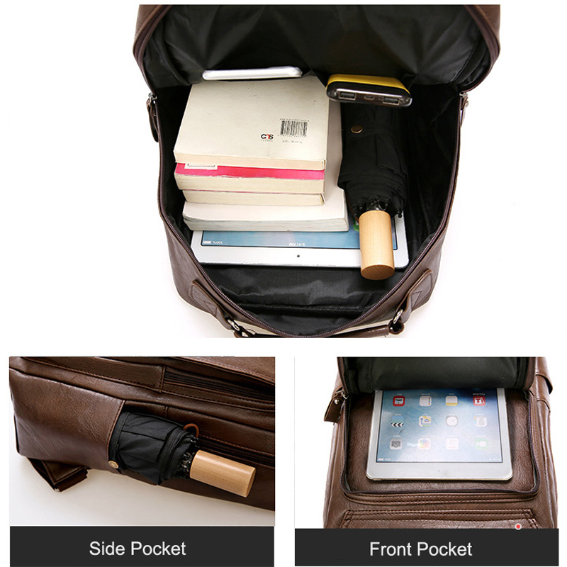 Vintage Laptop Rugzak Mannen Waterdichte Bagpack Kaki Reizen Mannen Tas Pu Lederen Rugzakken Grote Capaciteit Mannelijke Mochila Tassen Voor Mannen