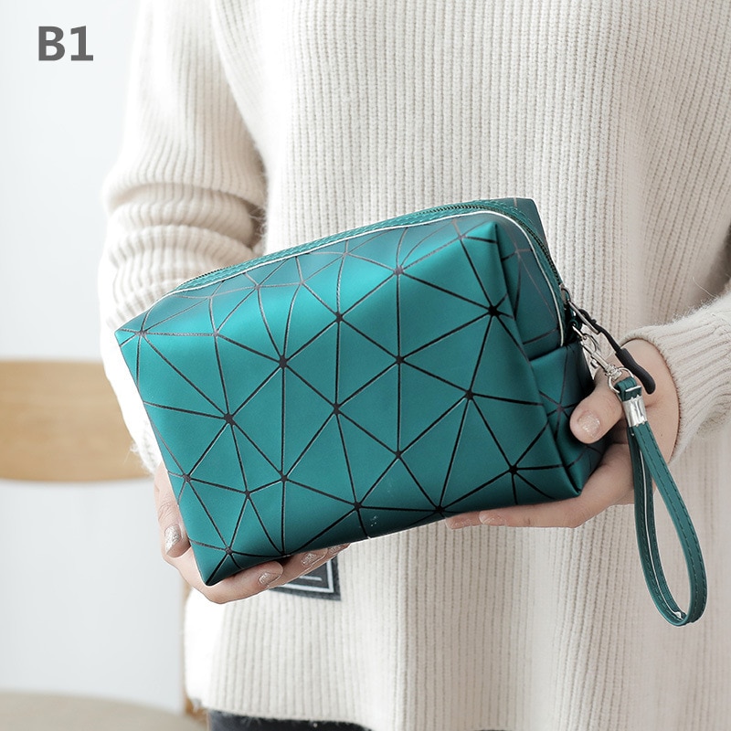 Neceser de PU con entramado de diamantes, organizador de viaje resistente al agua para mujer, estuche de útiles de maquillaje para damas, estuche de maquillaje: B1 Makeup Case