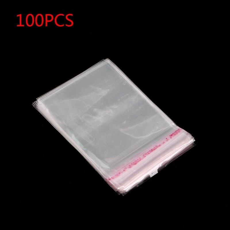 Parti 100 stk 5 størrelser opp clear seal pack selvklæbende smykkeposer plast: 8 x 12cm