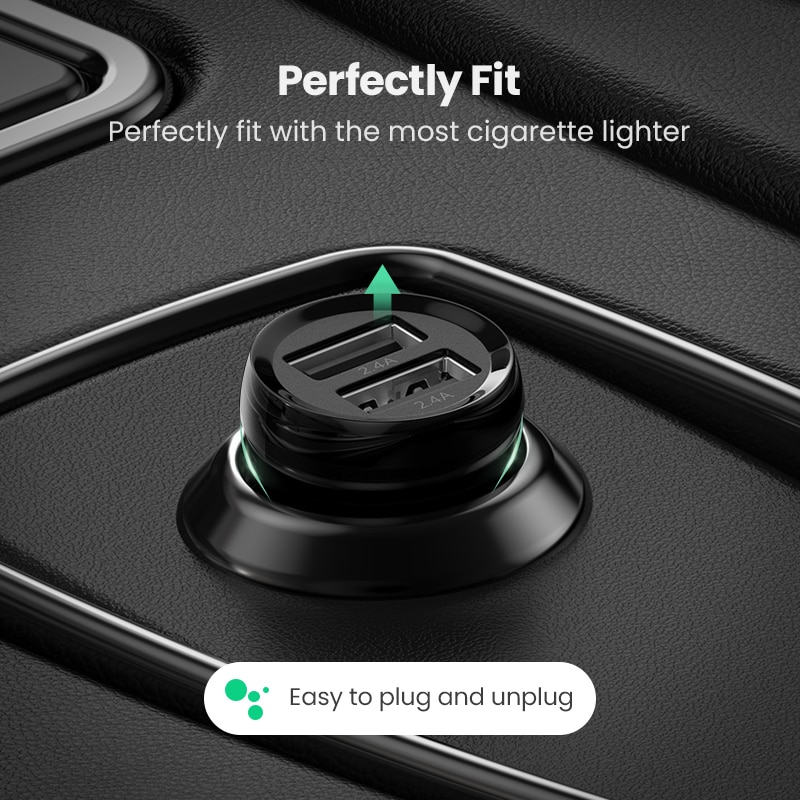 Ugreen mini 4.8A ładowarka samochodowa USB robić telefonu komórkowego tablet GPS szybka ładowarka ładowarka samochodowa podwójna ładowarka samochodowa USB adapter w samochodzie