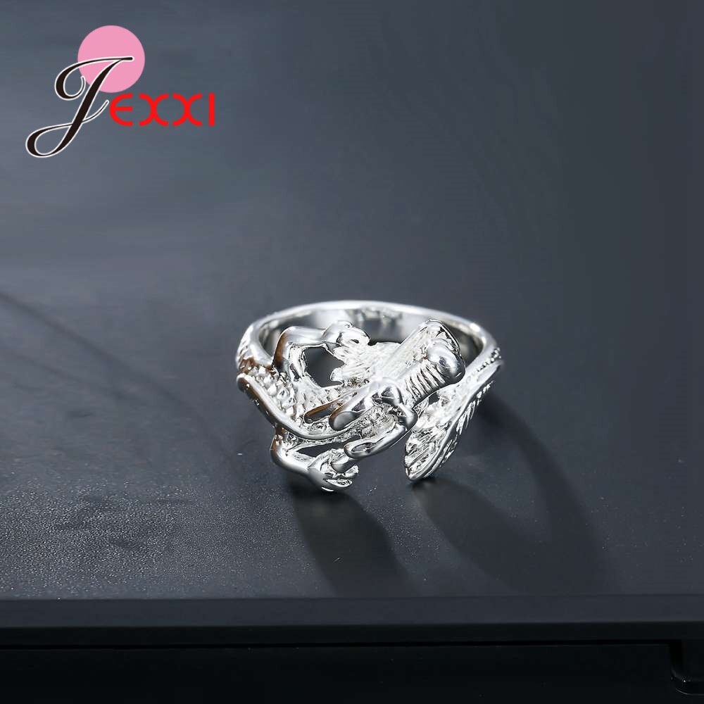 925 Sterling Zilveren Ring voor Vrouwen Man Liefhebbers Chinese Stijl Draak Verstelbare Size Animal Party Accessoire