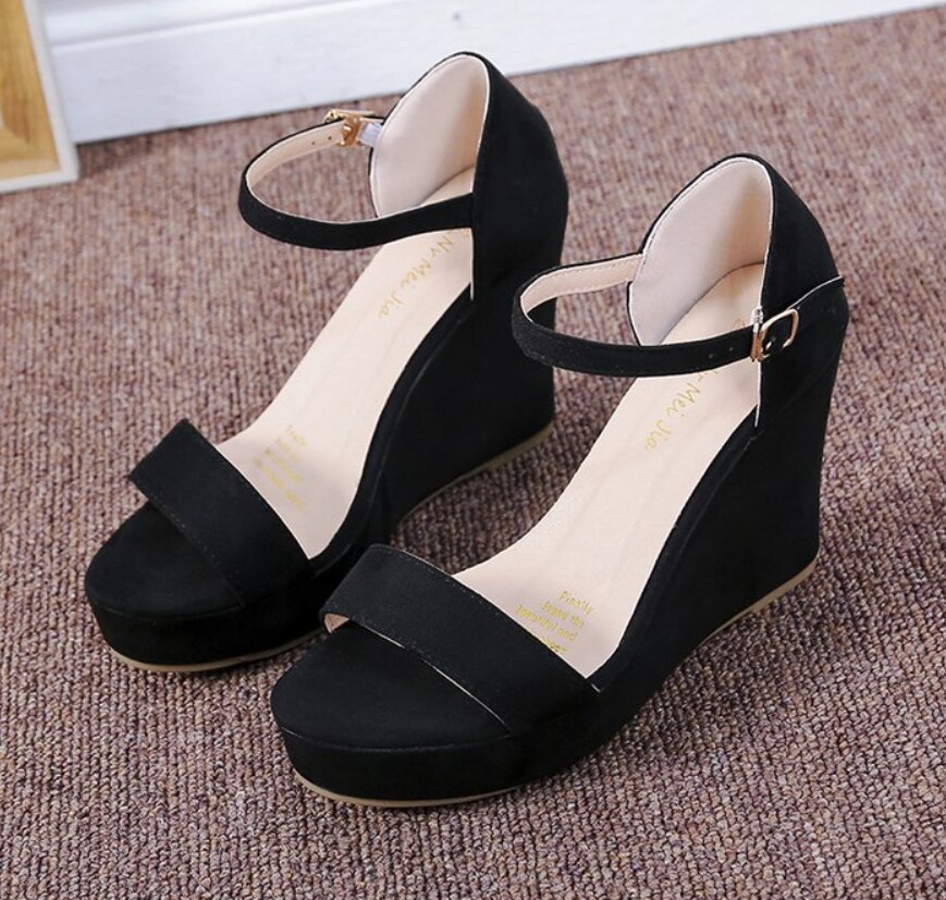 Kvinnor skor platå sandaler kvinnor peep toe hög kilar klack ankel spännen sandalia espadrilles kvinnliga sandaler skor