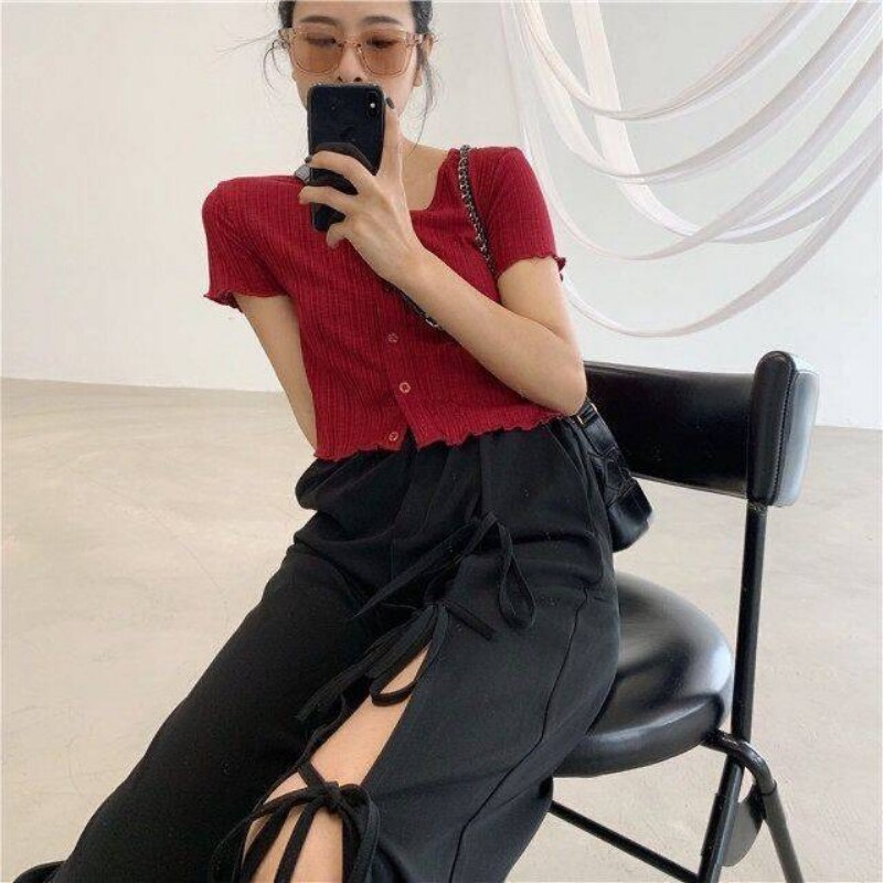 Holle Wijde Pijpen Broek Casual Broek Vrouwen Zomer Stijl Boog-Knoop Persoonlijkheid Split Veters Hoge Taille Broek streetwear Broek
