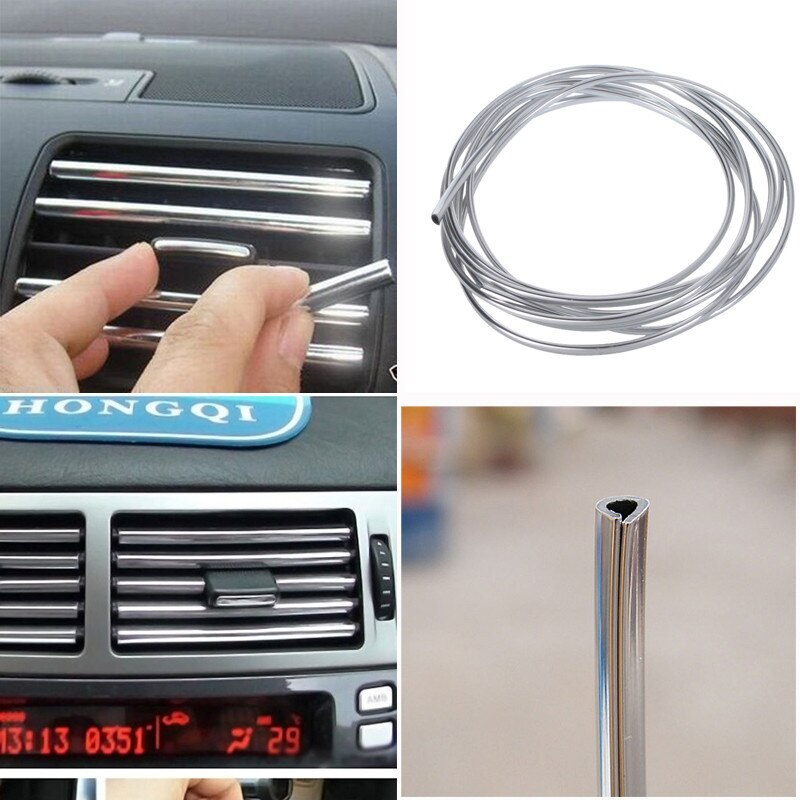4M DIY Car Air Conditioner Vent Outlet Protect Auto Molding Car Styling Moldings silver decoration Line Interior Exterior Strip